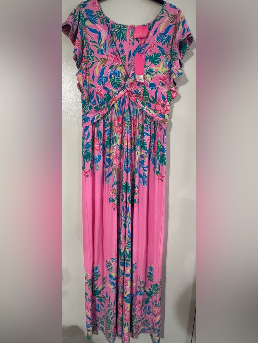 Lilly Pulitzer Verona Flutter Sleeve Maxi Dress Pink & Blue Size 10